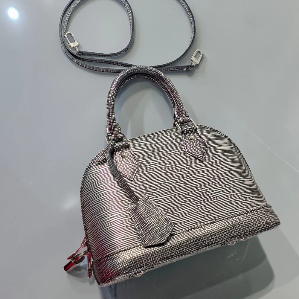 Louis Vuitton Alma BB Epi Leather Metallic Silver Black Crossbody Bag